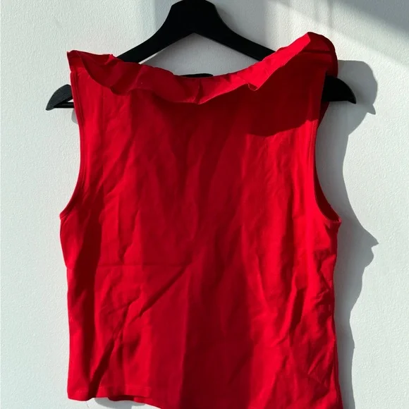 Mango Red Ruffled Sleeveless Top - Picture 6 of 6